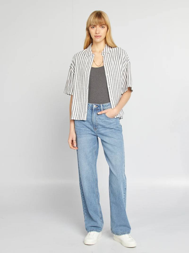 Oversized linen blouse-whiteandgrey